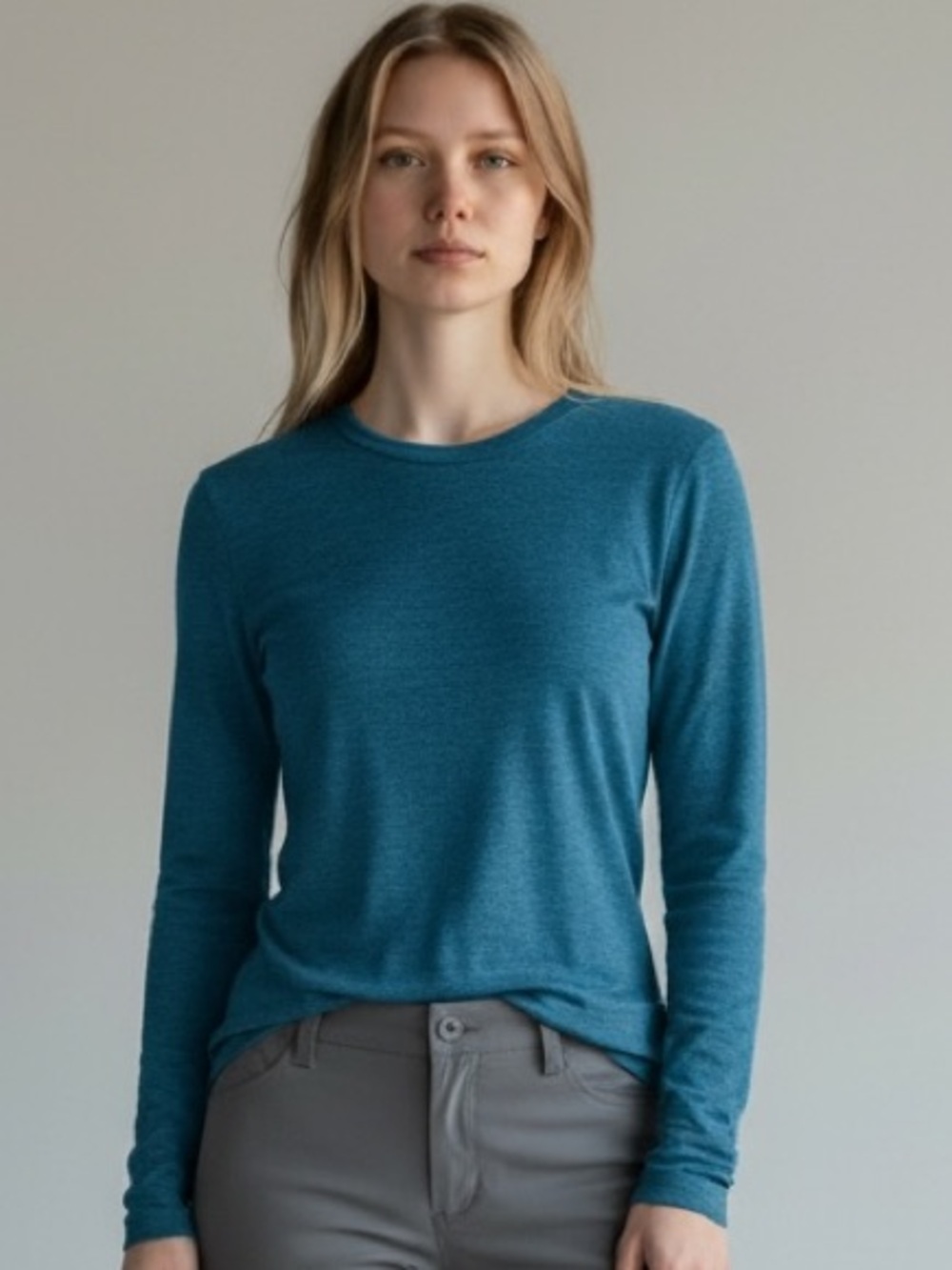 Seg'ments 100% Merino Wool Long Sleeve Base Layer Tee Top Teal Blue Women’s Sz M